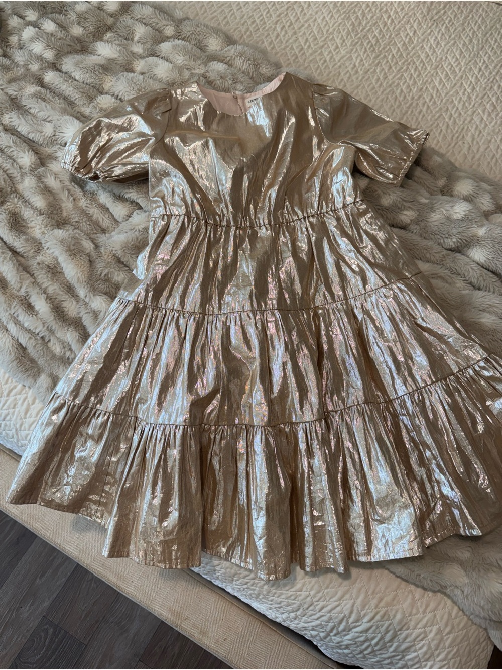 Crewcuts Metallic Gold Tiered Party Dress